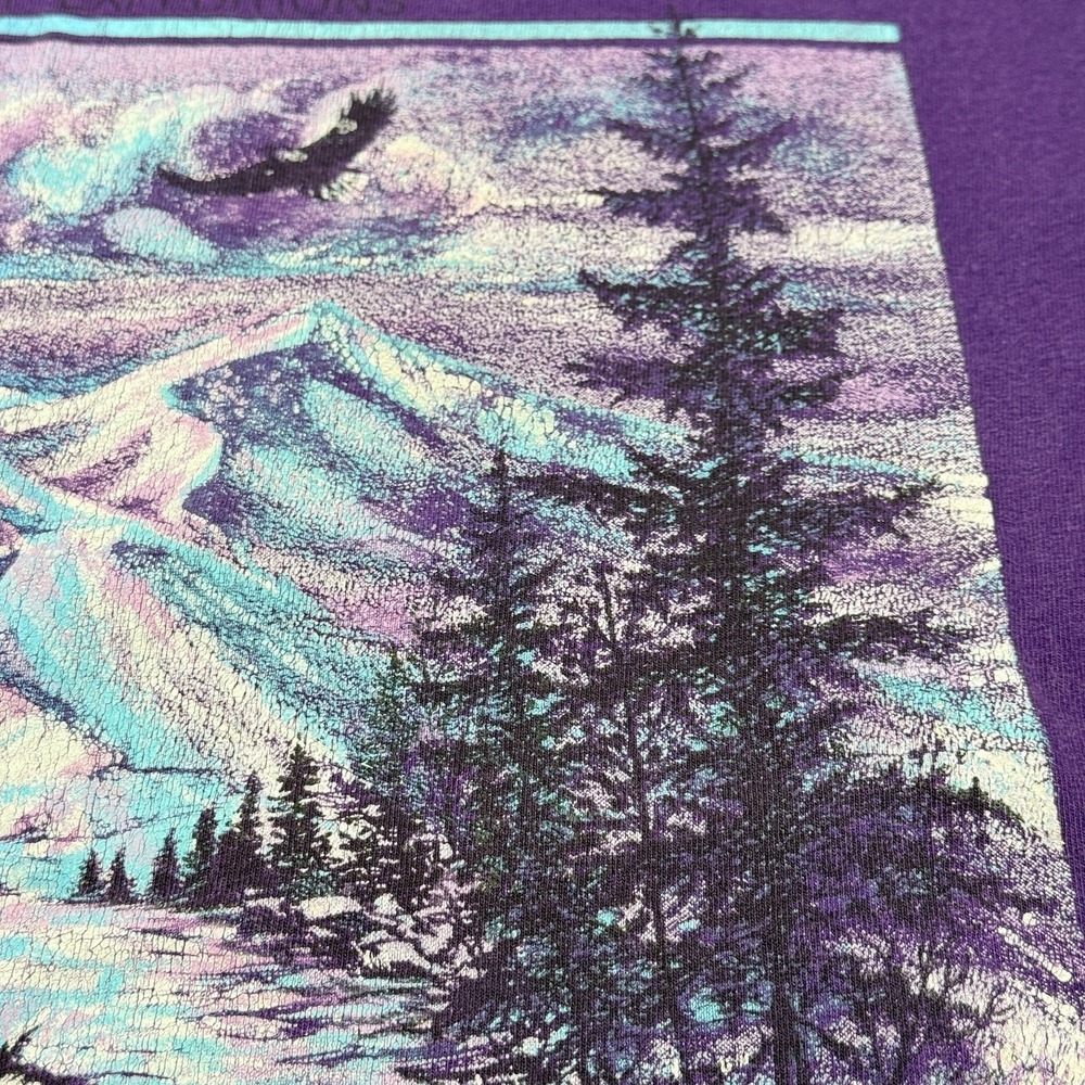 VTG 1992 Glitter Graphic T Shirt L Arkansas River Rafting Colorado Purple USA - Picture 14 of 16